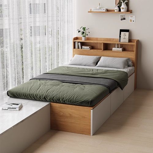 实木飘窗拼接床柜榻榻米床省空间窗台延伸衔接一半飘窗一半床定制 - 图2