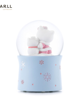 JARLL赞尔HelloKitty水晶球音乐盒堆雪人旋转自喷八音盒生日礼物