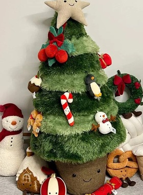 欢乐圣诞节公仔姜饼人抱枕围巾雪人玩偶圣诞树花环毛绒装饰品挂件