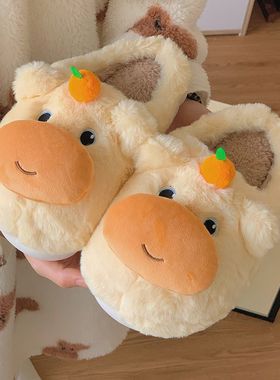 2025新款噜噜可爱水豚棉拖鞋秋冬季可爱居家室内家居毛绒防滑保暖