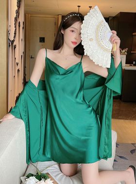 性感睡衣女夏季新款吊带睡裙冰丝荡领开叉美背新款家居服可跨境