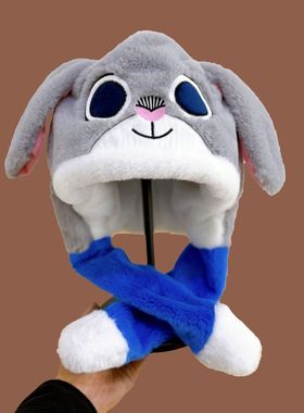 疯狂朱迪动物帽子毛绒可爱卡通秋冬情侣保暖秋冬季动耳帽耳朵会动