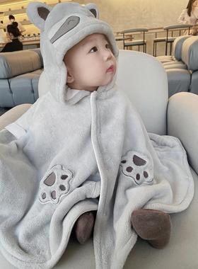 宝宝外出披风斗篷秋冬超萌可爱浣熊婴儿冬装挡风防风披肩外套冬季