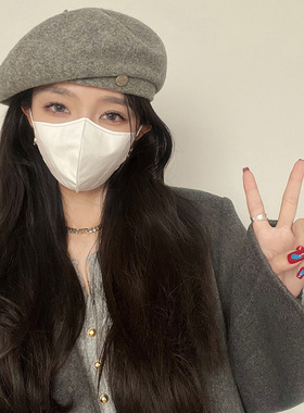 羊毛呢大头围贝雷帽子女款秋冬季新款韩版网红显脸小保暖画 家帽