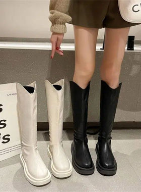 骑士靴女2025秋冬爆款长靴厚底长筒靴拉链马靴高筒靴女不过膝皮靴