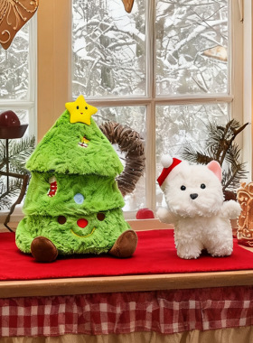 软萌圣诞双宠毛绒圣诞树+呆萌小狗玩具节日礼品跨境电商爆款批发