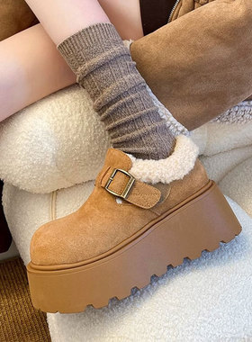 厚底增高勃肯鞋女雪地靴2025新款秋冬加绒面包鞋子保暖东北大棉鞋