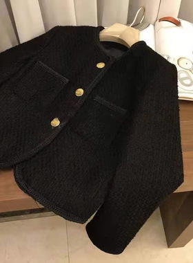 （有内里）粗花呢黑色西装小香风外套女秋冬新款气质高级感上衣女