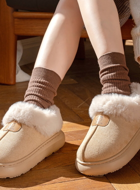 棉拖鞋女士秋冬季家居防滑厚底可外穿包跟保暖毛毛绒踩屎感棉鞋男
