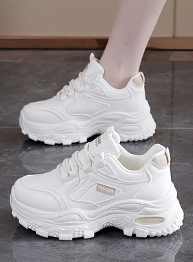 ins韩版皮面低帮老爹鞋女2025秋季新款学生运动增高休闲女鞋610-1