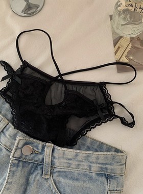 新款女士纯欲内裤夏季薄款性感镂空透明蕾丝低腰系带速干甜美少女