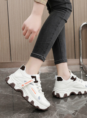 Q7822新款老爹鞋女2024春夏增高透气厚底网面小白鞋百搭女学生