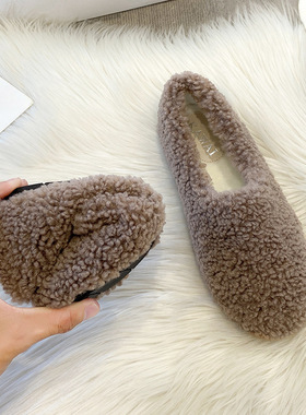 新款毛毛鞋女秋冬外穿加绒网红羊羔毛豆豆鞋女单鞋大码女鞋41—43