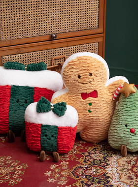 缤纷圣诞节日装饰抱枕毛绒玩具公仔姜饼人圣诞公仔礼物批发