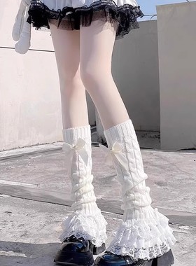 洛丽塔蕾丝花边小腿袜套女日系可爱蝴蝶结堆堆袜子jk中筒显瘦腿套