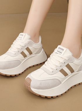 BN033女鞋2025秋冬新款加绒轻便阿甘运动鞋女复古增高厚底老爹鞋