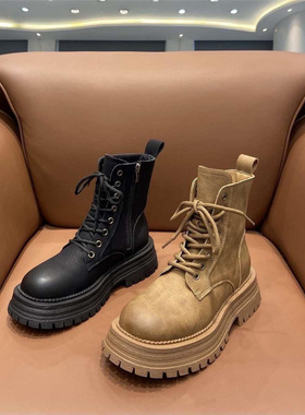 厚底马丁靴女秋冬2025秋冬新款英伦风百搭加绒加厚机车短靴女平底