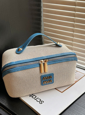 新款复古平铺化妆包大容量手提便携化妆品收纳包高级感洗漱包