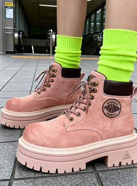 马丁靴女款2025年新款英伦风增高大黄靴春秋季小个子厚底四季短靴