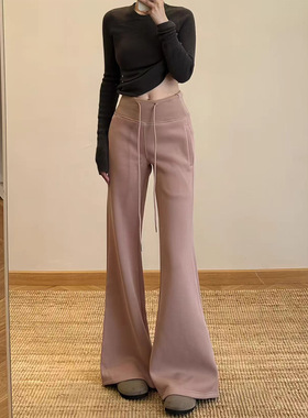 lulu喇叭运动裤女2025秋新款高腰显瘦修身垂感小个子拼接微喇卫裤