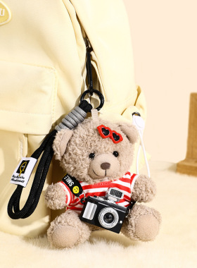 正版相机小熊书包挂件可爱毛绒玩偶包挂饰情侣钥匙扣创意礼品批发