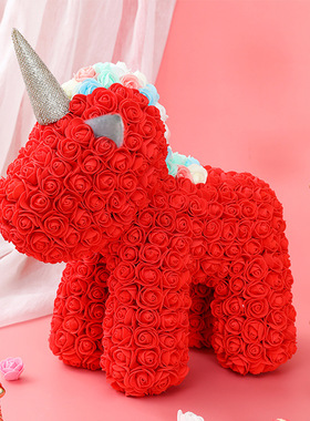 PE泡沫仿真花七夕情人节礼物送女生玫瑰花独角兽生日礼品成品批发
