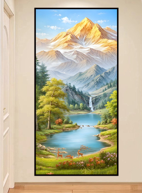 玄关画入户正对门日照金山装饰画