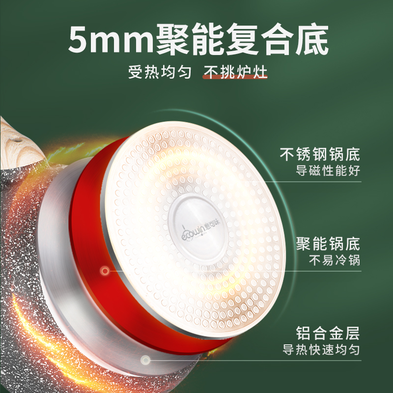 意可味麦饭石平底锅炒锅家用电磁炉燃气灶适用煎炒菜锅专用不粘锅