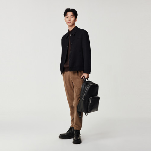 [商场同款]九牧王男装2025秋季新款柔软舒适翻领带扣羊毛毛呢夹克 - 图0