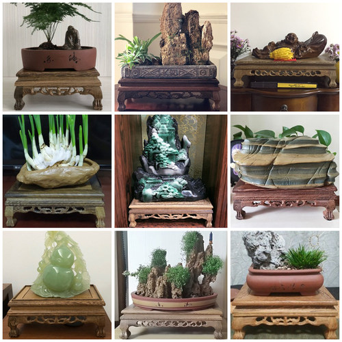 红木雕刻工艺品佛像摆件底座鸡翅木质花瓶实木托架奇石石头盆景 - 图3