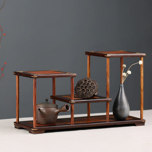 红木工艺品黑紫檀明式紫砂壶小多宝架博古架文玩架展式置物架底座 - 图2