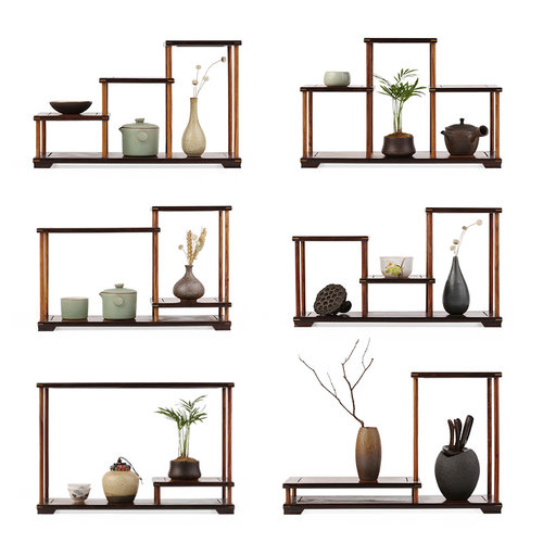 红木工艺品黑紫檀明式紫砂壶小多宝架博古架文玩架展式置物架底座 - 图3