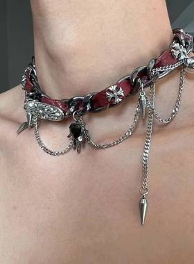 欧美缠绕铆钉皮革项圈克罗朋克女