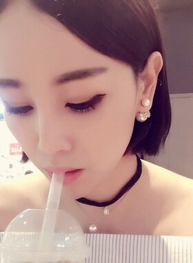 网红百搭闪钻耳钉女大小双面珍珠耳环韩国新款气质简约前后耳饰