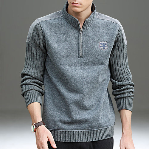 加绒卫衣男2025年秋冬季宽松套头针织衫外套潮流半高领拉链毛衣男 - 图0