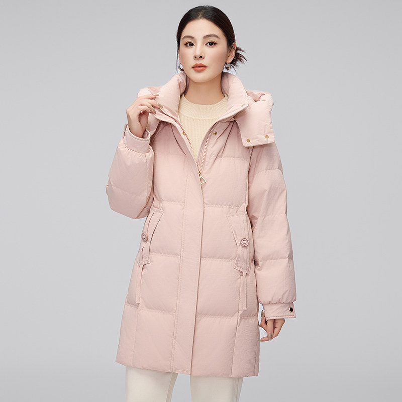 鸭鸭羽绒服女中长款2025年冬季新款时尚加厚宽松白鸭绒小个子外套