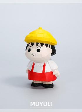 手工木雕卡通人物丨电脑桌面摆件可爱女装饰创意圣诞节情人节礼物