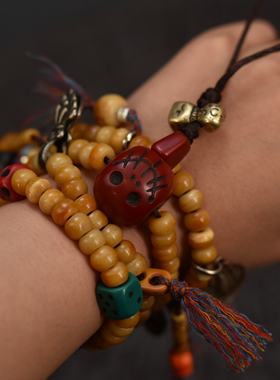 藏式藏风牦牛骨多圈手链项链108颗佛珠念珠