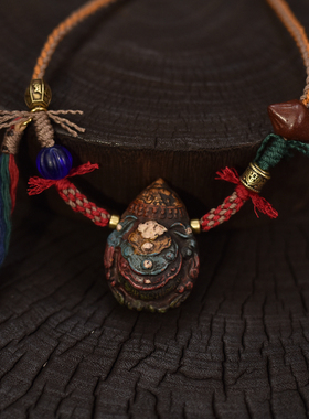 藏式文玩娘拉擦擦独甲一方七彩蝎子吊挂坠手工藏式编织绳项链