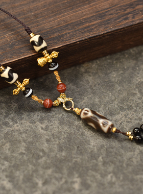 精品手工两眼天珠搭配一线药师女士项链可拉伸调节