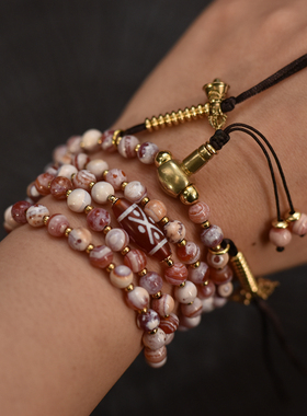 藏式108颗奶皮圆珠项链搭配红玉髓佛珠手链男女同款