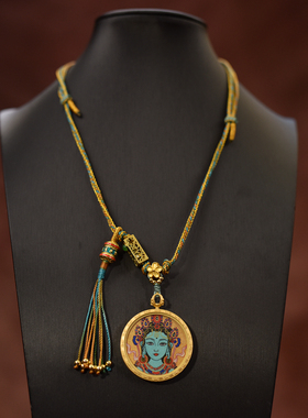 35mm手绘绿度母可拉伸调节项链