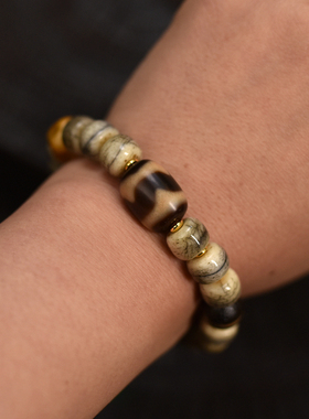 精品虎牙手工珠搭配牛骨单圈男女同款手串民族风