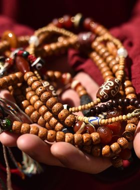 藏式藏风星月斜挎双圈脖挂菩提子多宝珠背链男女同款包邮到家