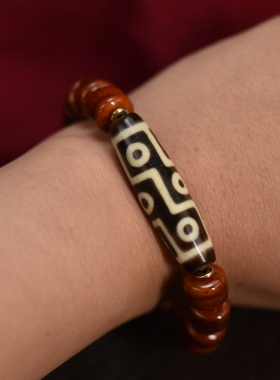 精品9眼天珠搭配8*10mm牦牛骨单圈手串男女同款包邮到家