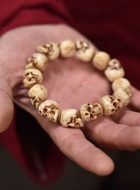 藏式牛骨雕刻尸陀林主男士单圈手串女士手持包邮到家