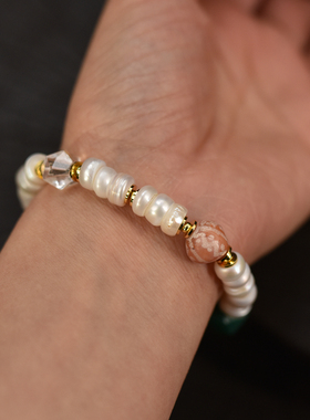 直切淡水珍珠搭配玛瑙古珠单圈男女同款