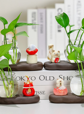 小猫花瓶摆件工位解压治愈装饰品
