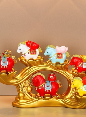 马年吉祥物国潮元宝小马套装摆件