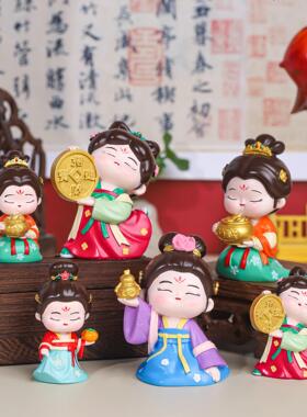 国潮中式唐福洛仕女树脂摆件装饰